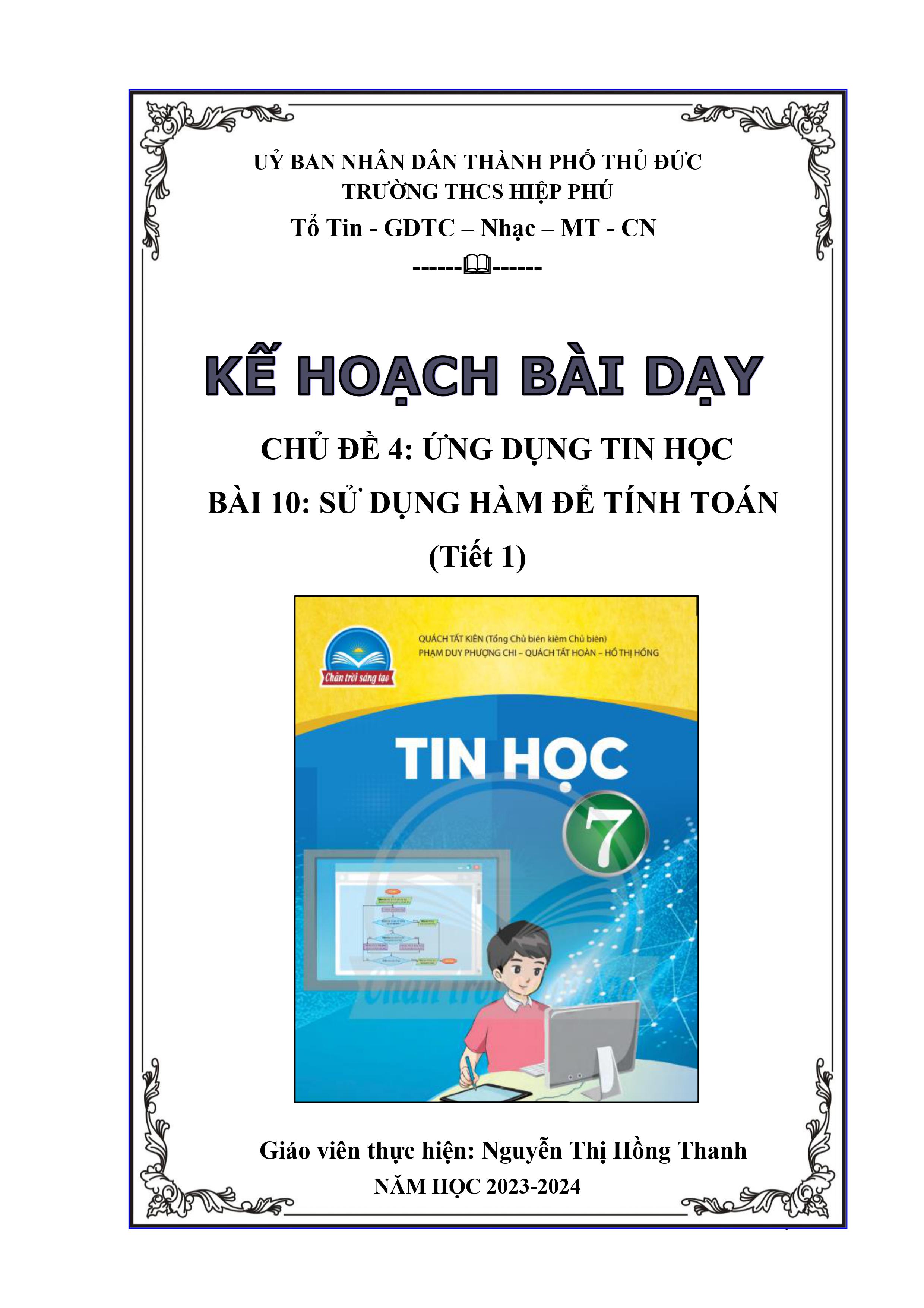 BÀI 10: SỬ DỤNG HÀM ĐỂ TÍNH TOÁN